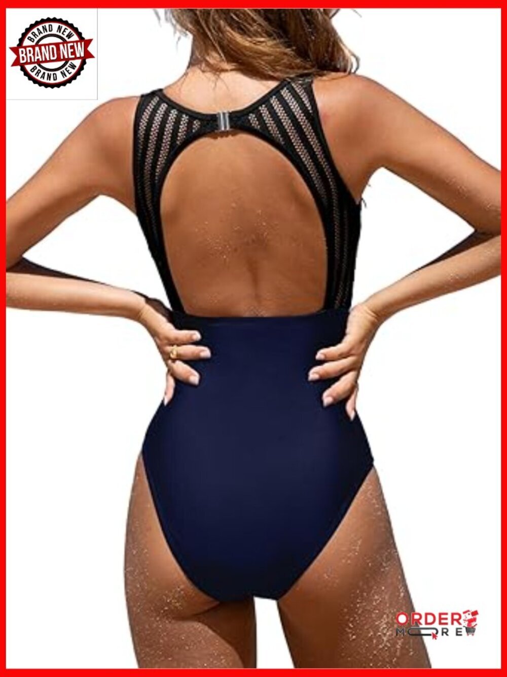 One Piece Swimsuit Tummy Control High Neck Cutout Back Mesh Swimwear